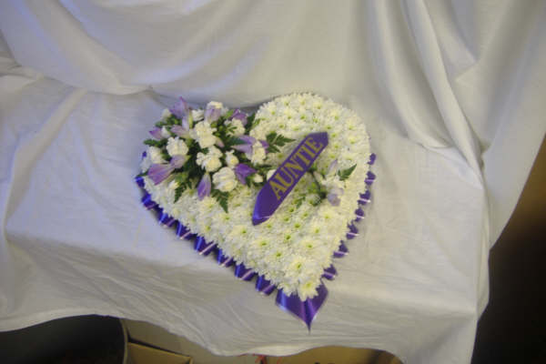 Solid Blocked Heart, Purple, White, Funeral, Radcliffe Florist