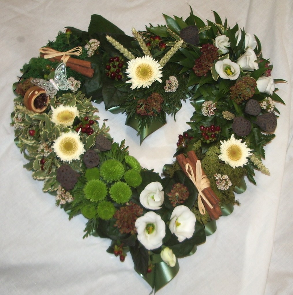 Natural Open Heart, Funerals, Fresh Flowers, Radcliffe Florist