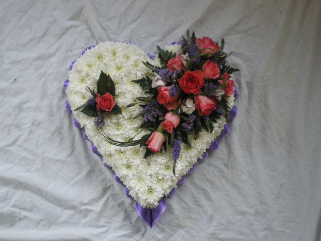 13 Blocked Solid Heart | White, Purple, Cerise, Funeral, Radcliffe Florist