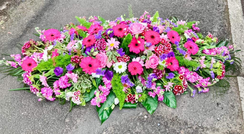 Coffin Arrangement Shades of Pink, Radcliffe Florist, Florist, Flowers