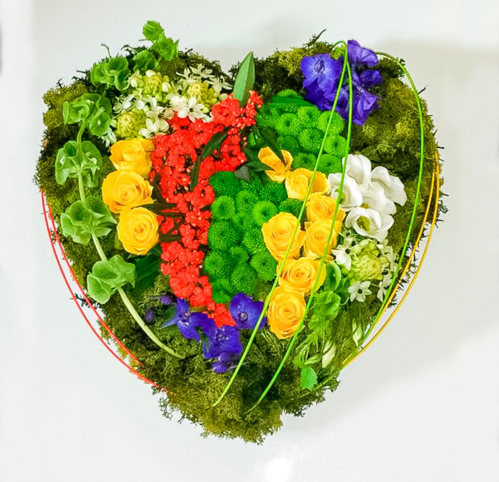 Contemporary Heart Mixed Colours Funeral Radcliffe Florist, Flowers