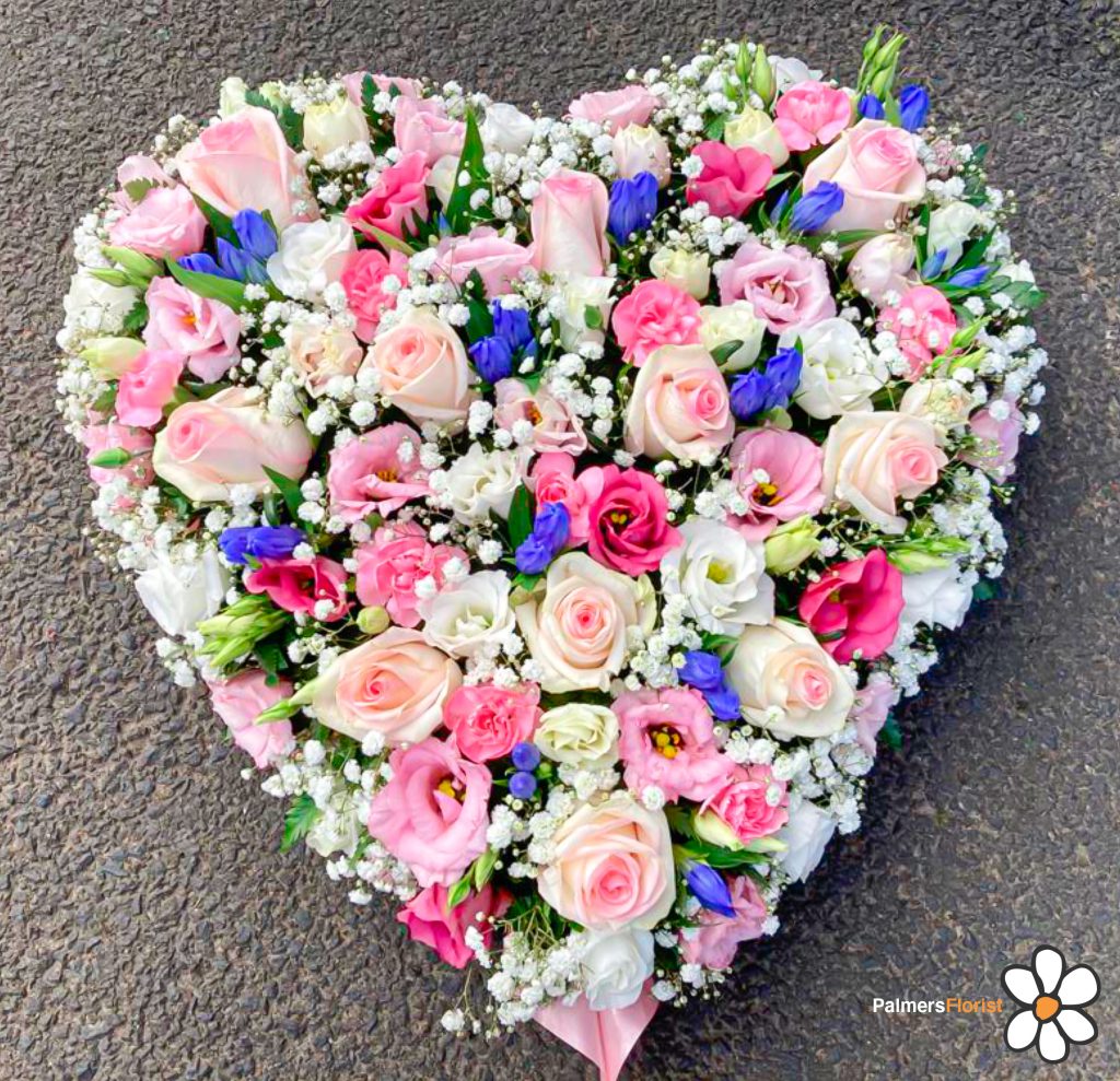 Loose Solid Heart in Pink, White and a Splash of Blue, Fresh Flowers