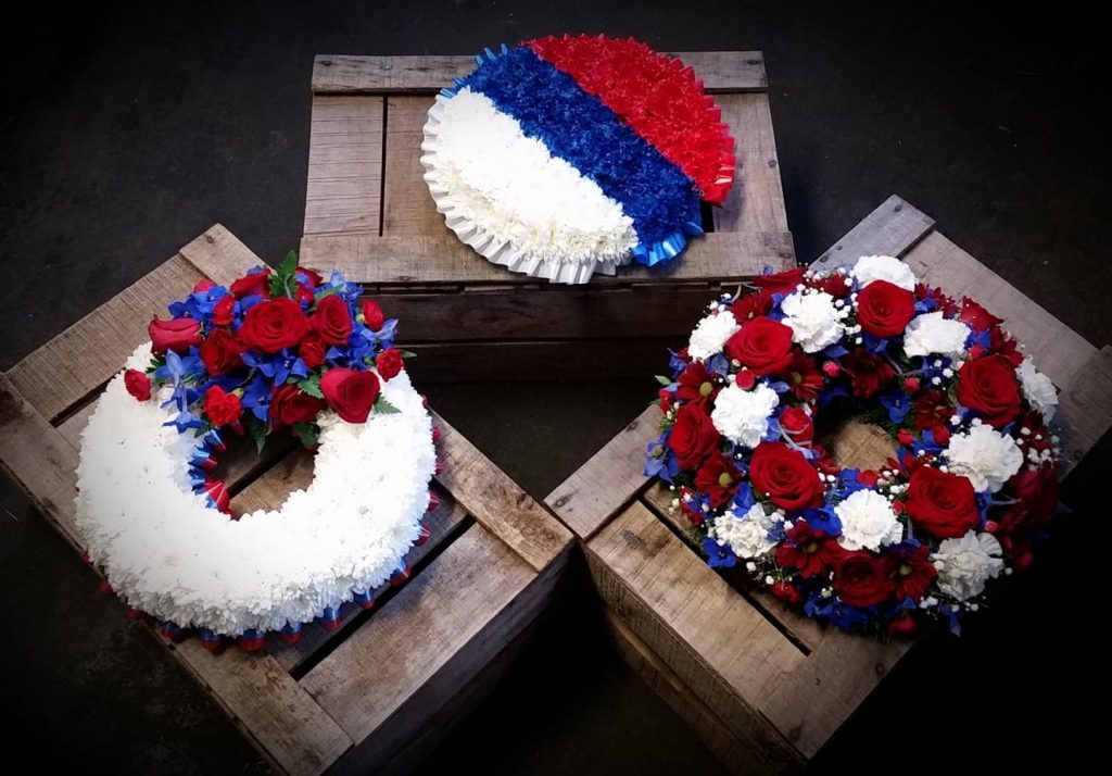 Wreath, 3 Designs, Red, White, Blue, Funeral, Radcliffe Florist