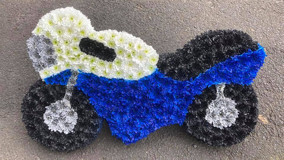 Motorbike, Funeral tribute, Flowers, Florist, Radcliffe, Bury