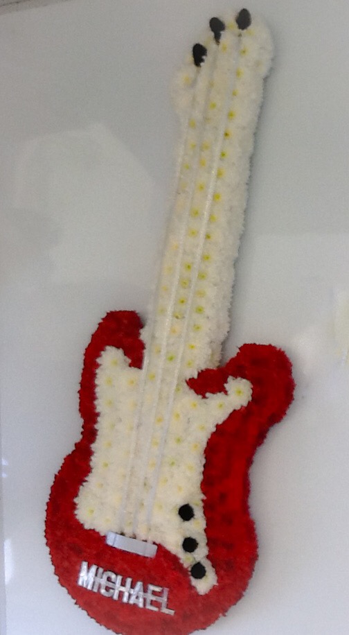 Electric guitar, tribute, funeral, Flowers, Radcliffe, Bury