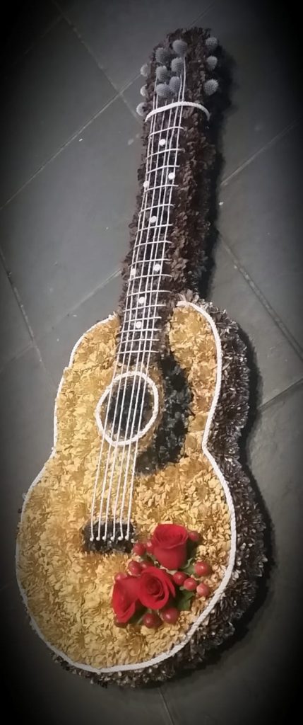 Acoustic guitar, tribute, funeral, Flowers, Radcliffe, Bury